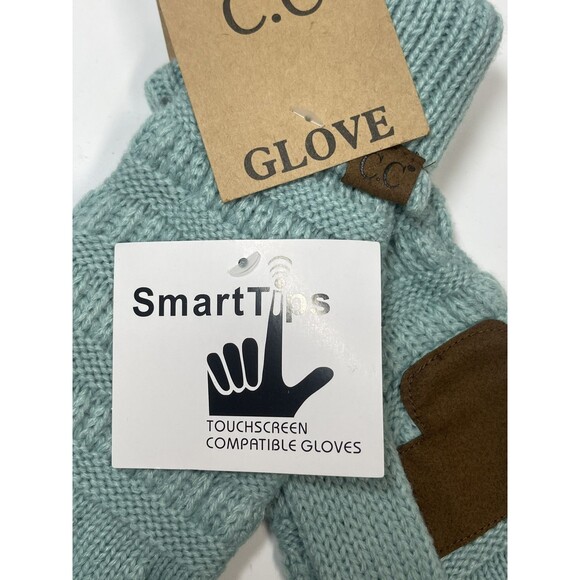 C.C Cable Knit Touchscreen Texting Gloves In Mint Green New - Picture 2 of 5
